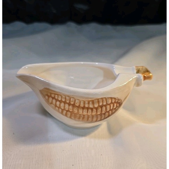 Other - Vtg Butter Dish Melted Butter Dish Corn Shaped Butter Boat Ceramic Hand Painted